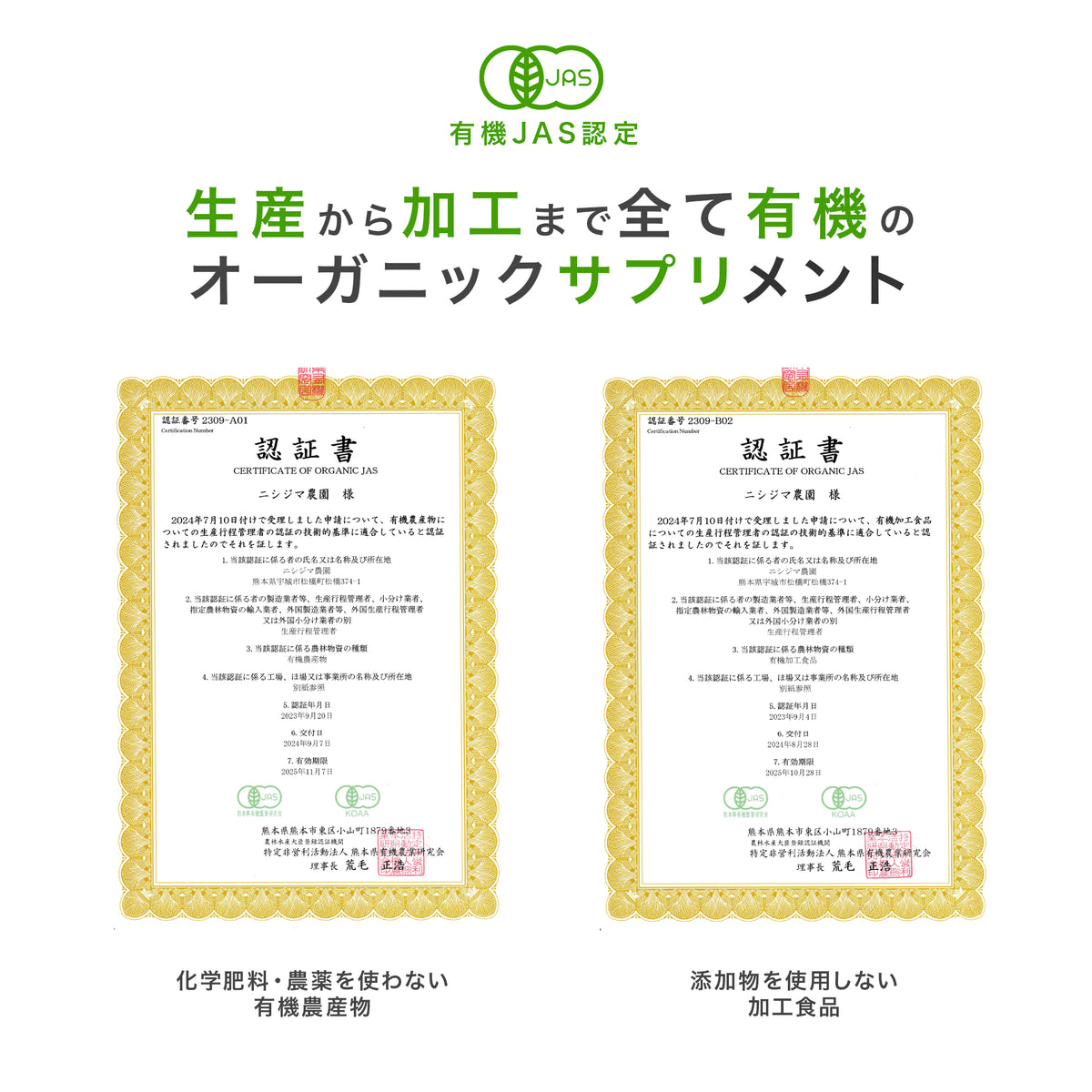 有機JAS認定書